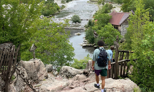 A tourist walking in the Alps in Northern Albania