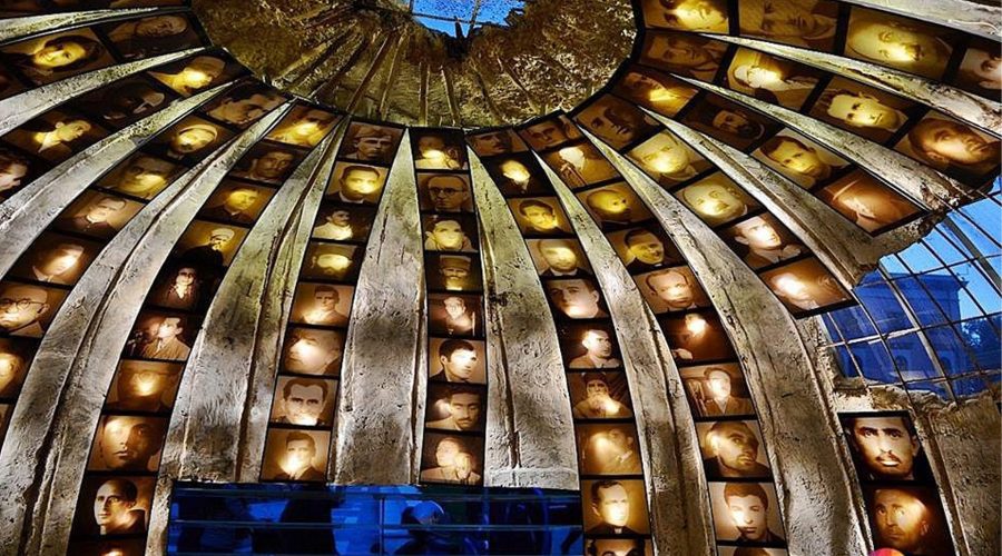 A picture from inside Bunk'art 2 in Tirana which shows the faces of some of the victims of the Albanian Communist regime