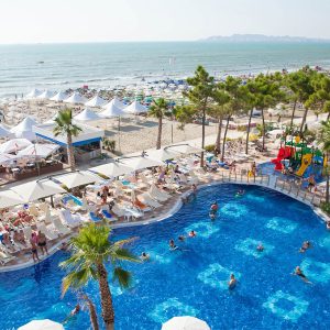 A view from a balcony at the Grand Blue Fafa resort in Durres