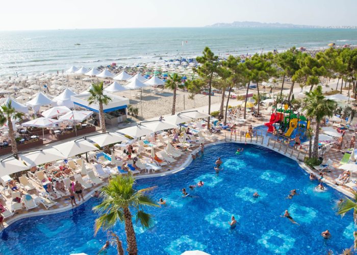 A view from a balcony at the Grand Blue Fafa resort in Durres