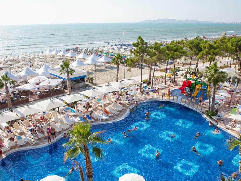 A view from a balcony at the Grand Blue Fafa resort in Durres