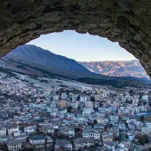 A view over Gjirokaster taken from the castle above the town