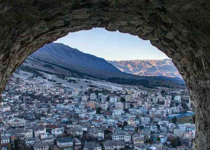 A view over Gjirokaster taken from the castle above the town