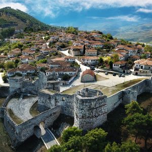An aerial view of Berat Castle in Albania