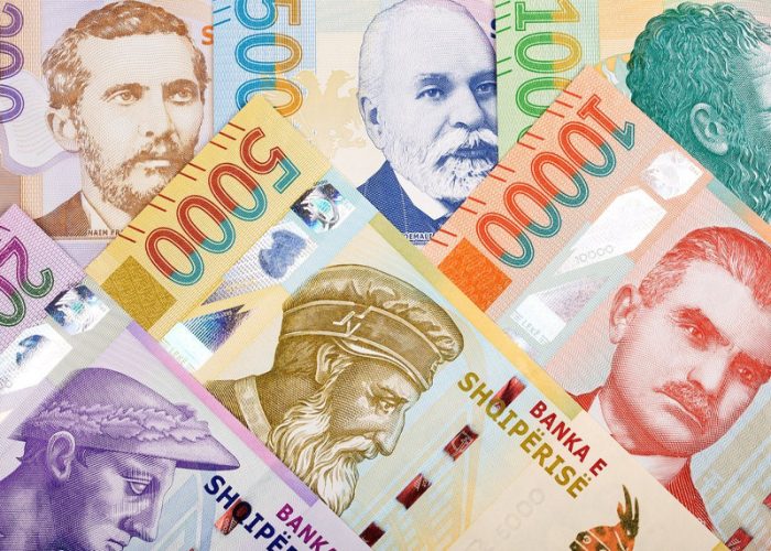 An image dispalyin various ALbanian bank notes