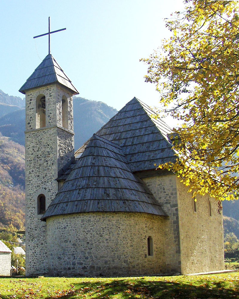 Classic view of the church in Theth Northern Albania