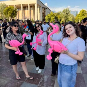 Flamingo Revolution Participants with flamingoes