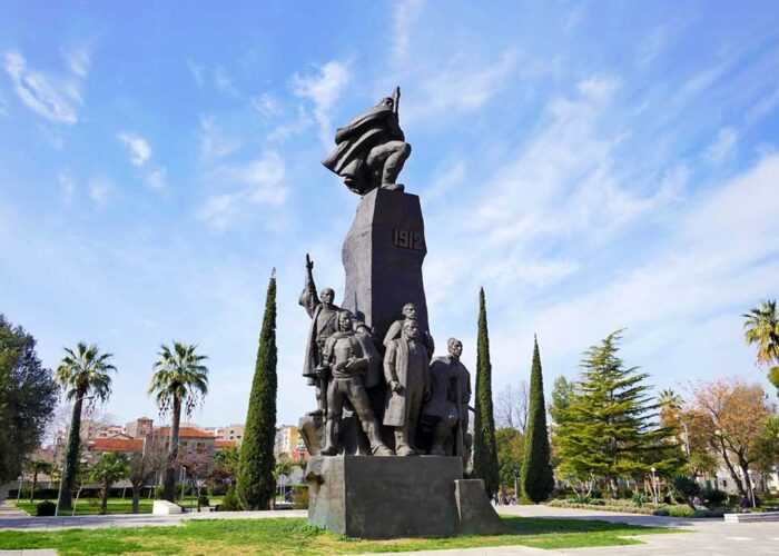 The statue of independence in Vlore's Flag Square
